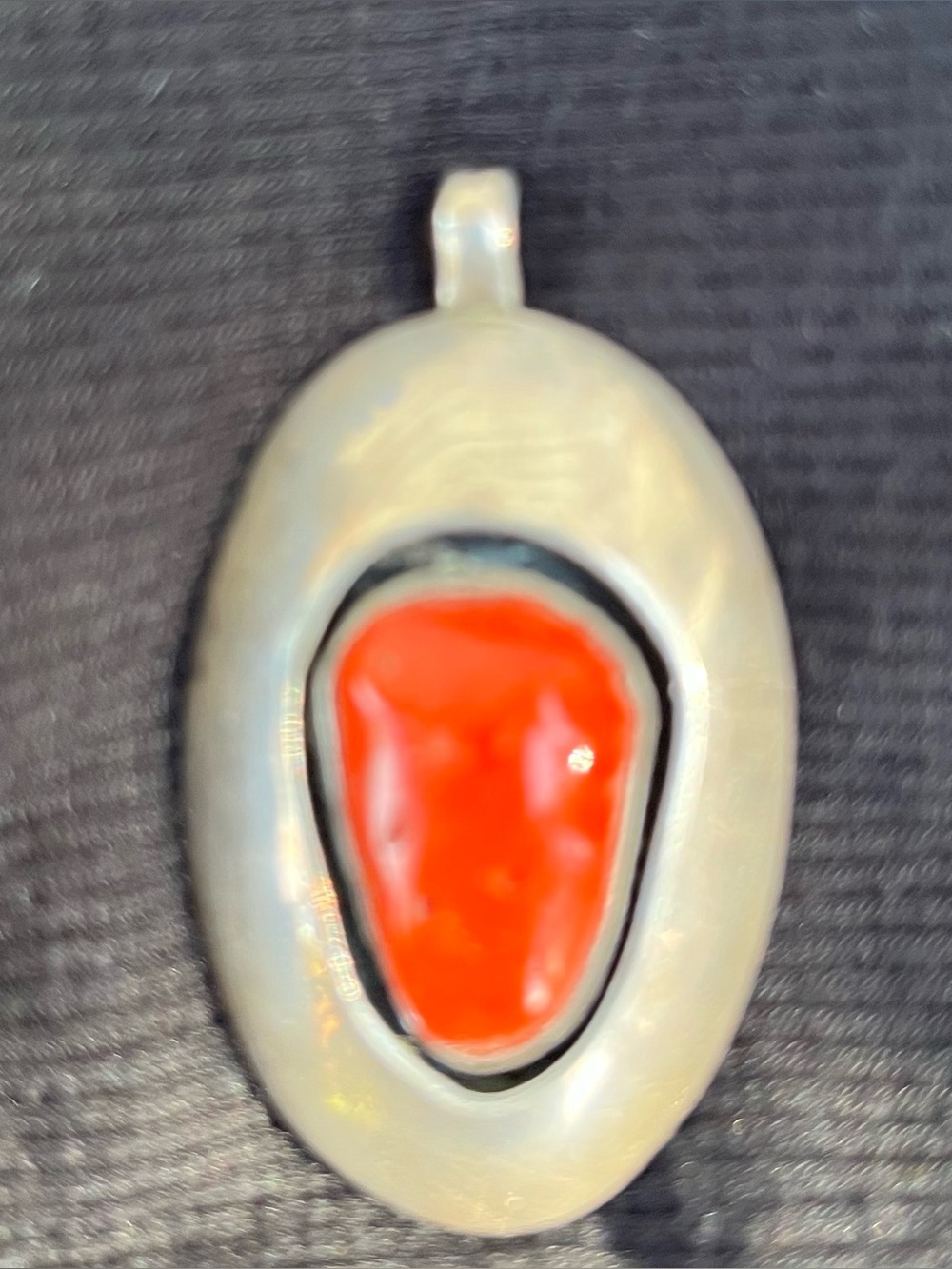 Vintage Sterling Silver Pendant with Bright Red Coral Inlay